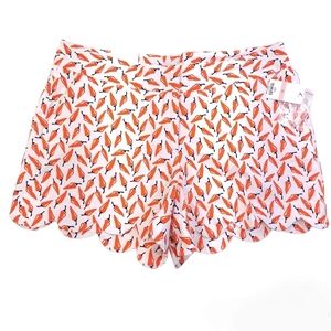 Crown & Ivy Women's Shorts Scalloped Hem White Orange Hot Peppers Stretch Sz 10